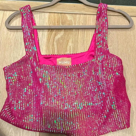 Show Me Your MuMu pink sequin crop top, size S - Picture 1 of 2